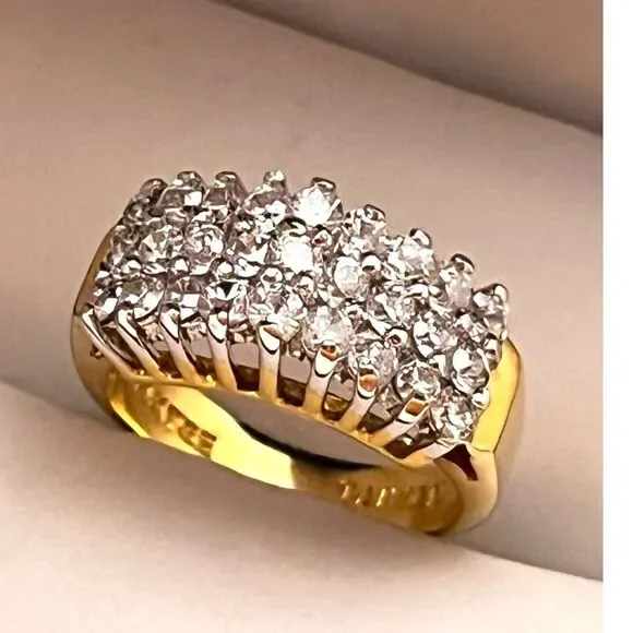 Vintage 1970s CZ Cluster Ring Size 7 14K HGE Gold Plate Original Unworn - 3E - Picture 3 of 15